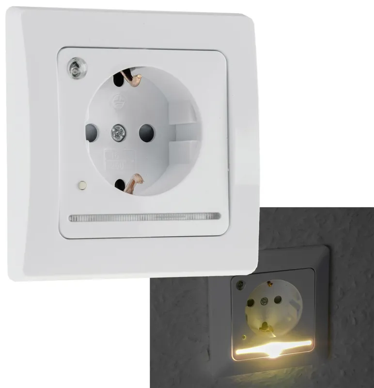 DELPHI Schutzkontakt-Steckdose mit LED weiß UP, Licht mit Sensor 24083 Schneller Versand