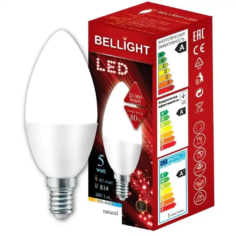 Bellight LED E14 C35 Kerzenform 5W = 40W 230V Leuchtmittel 400lm 200° Neutralweiß 4000K Direktkauf