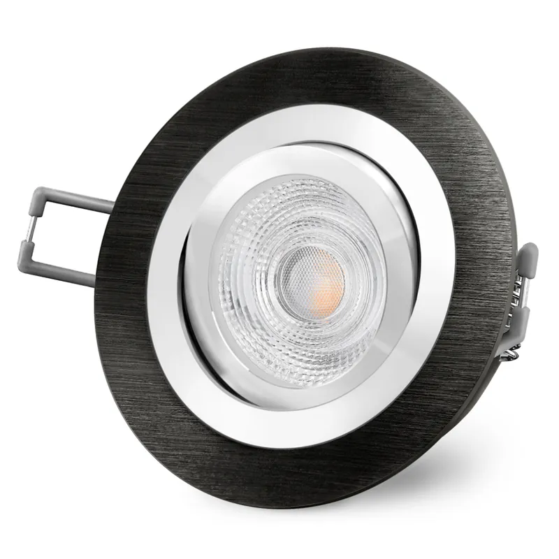 Direktkauf RF-2 LED Einbauleuchte schwarz gebürstet rund schwenkbar inkl. GU10 LED 3W LumiFLEX Lichtfarbe warm / neutral / kalt 230V