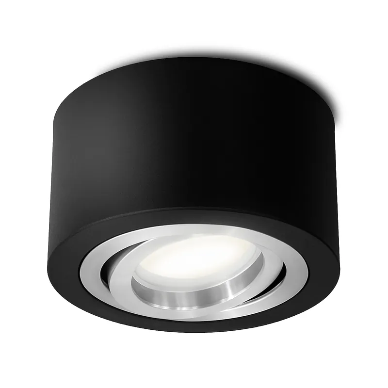 Sale LANTI Aufbaustrahler schwarz schwenkbar rund mit LED Birne 4W neutralweiß 230V