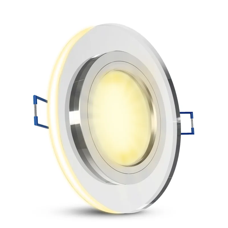 YAPU Glas Einbaustrahler mit LED Ring Silber spiegelnd mit LumiFLEX LED Modul 4W warmweiß + neutralweiß + tageslicht 230V Wochenendangebot