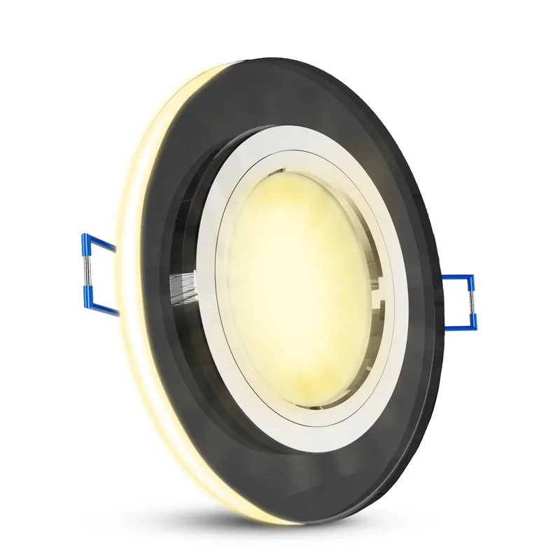 Sonderangebot YAPU Glas Einbauspot mit LED Ring schwarz spiegelnd mit LED Modul 4W warmweiß + neutralweiß + tageslicht 230V