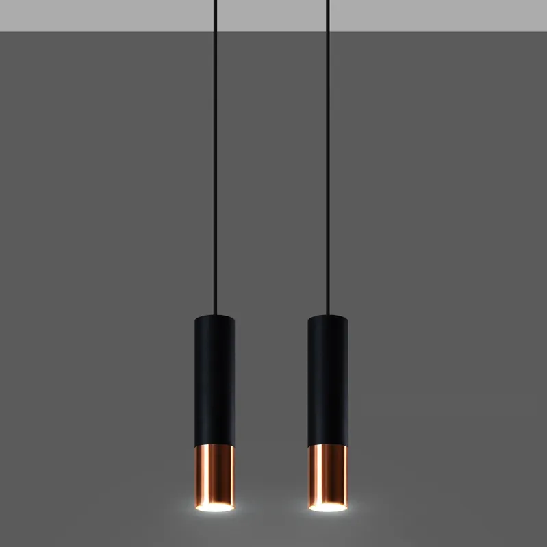 Pendant light 2-bulb made of steel -2 Round Black-Copper 30cm x 6cm x 100cm IP20 GU10 230V Markenware