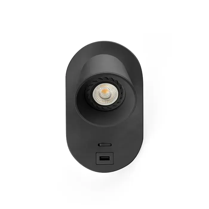 CORB aplique de pared negro liso con interruptor 40136N Zertifiziert